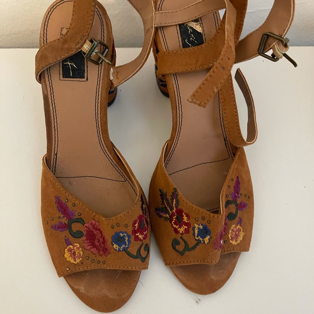 Suede Embroidered Heels